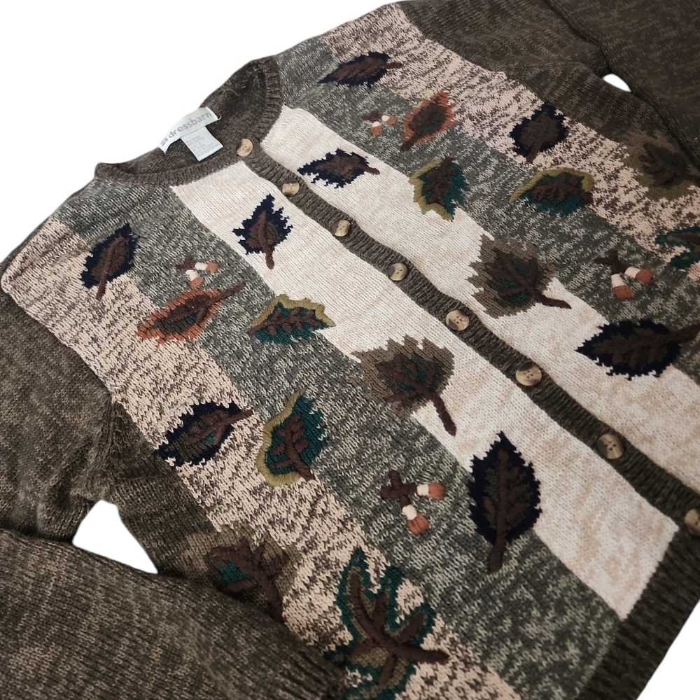 Vintage Dressbarn Fall Leaf Knit Cardigan Cottagecore Earthy L - Picture 12 of 12